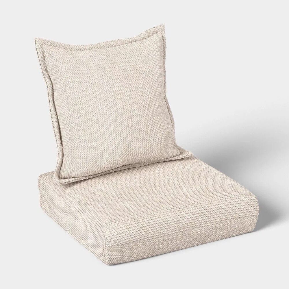 Threshold 2pc Natural Weave Deep Seat Outdoor Cushion Set Ivory
